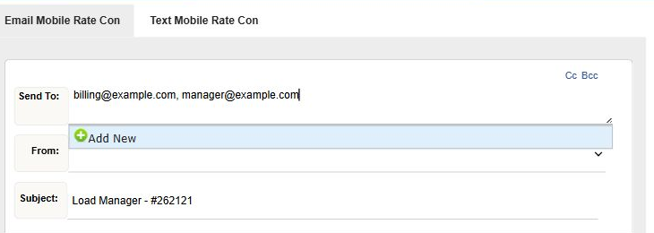 Demo Load Manager email window showing sample recipients after email setup