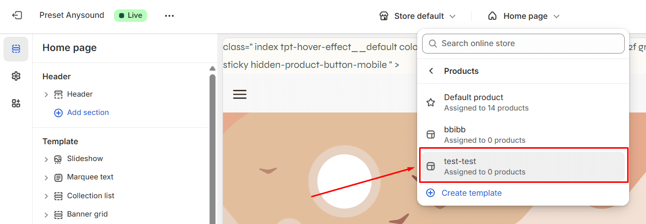 Creating new product template in Shopify theme editor