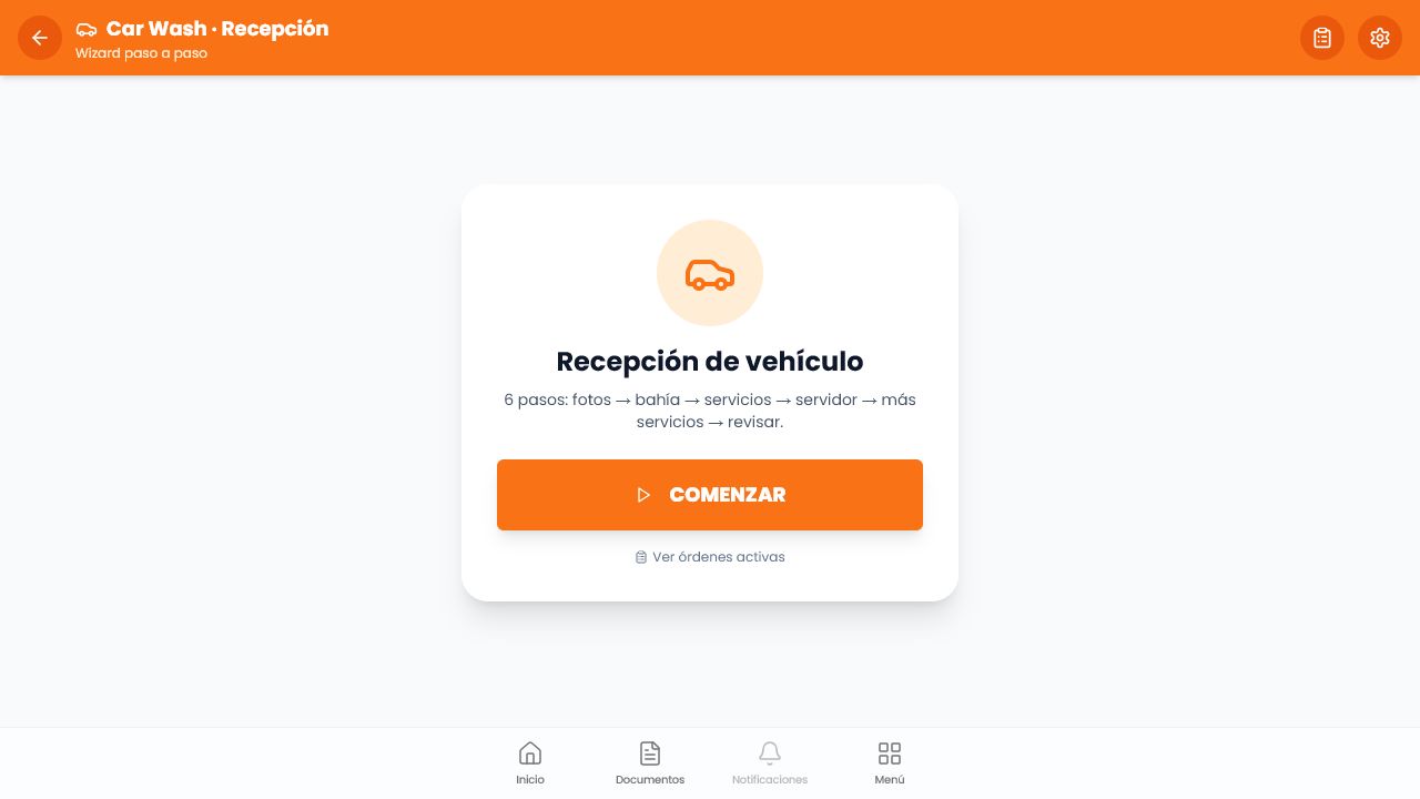 Pantalla real del módulo Car Wash de Innova Emission