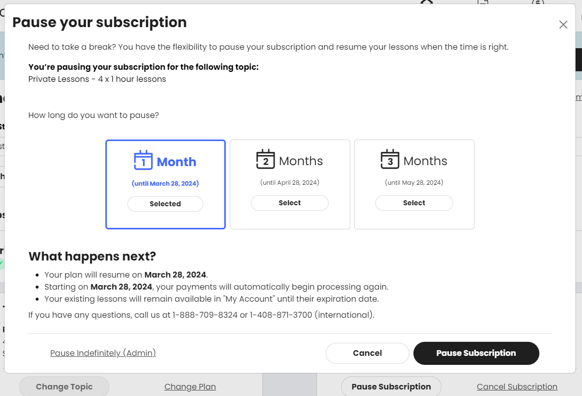 How Do I Pause Or Cancel My Subscription For Online Private Lessons?