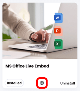 The MS Office Live Embed app with the Configure icon highlighted