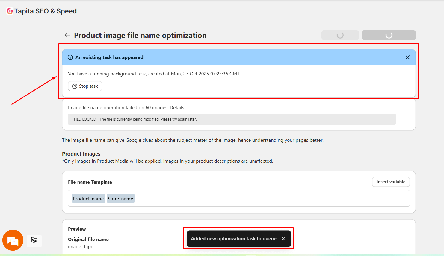 Product image file name optimization guideline in Tapita SEO & Speed