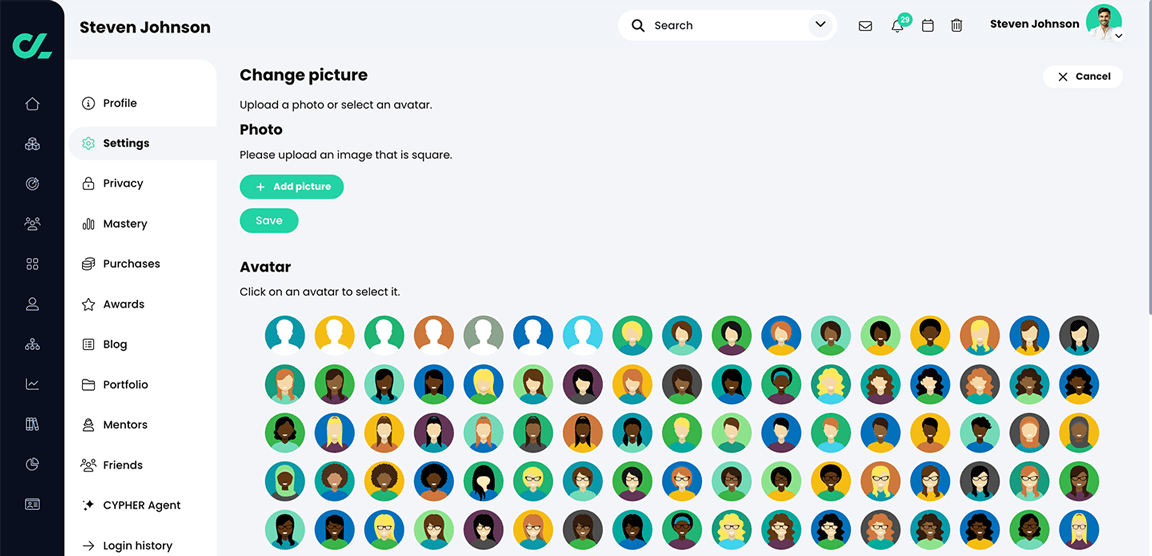 User profile, Change picture page