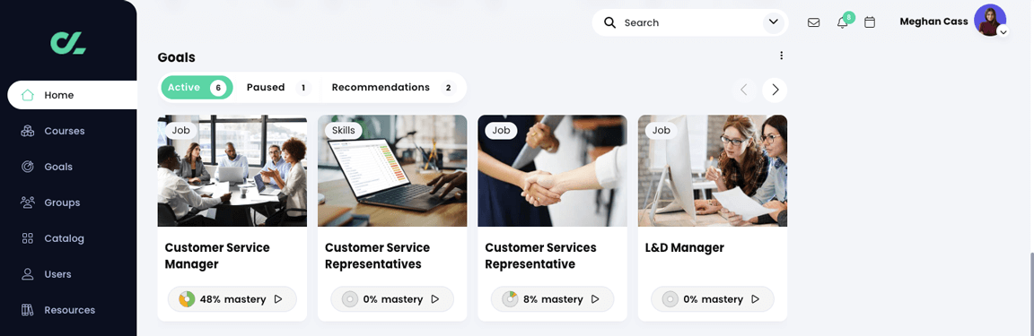 Learner home page dashboard, Goals widget