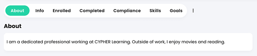 Profile page, About tab