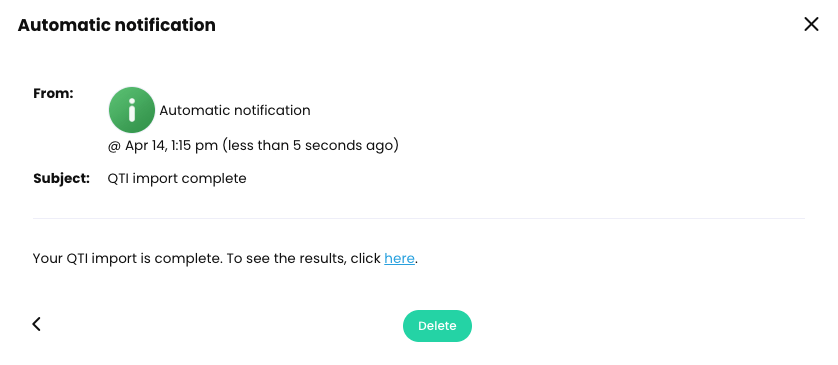 Automatic notification that a QTI import is complete