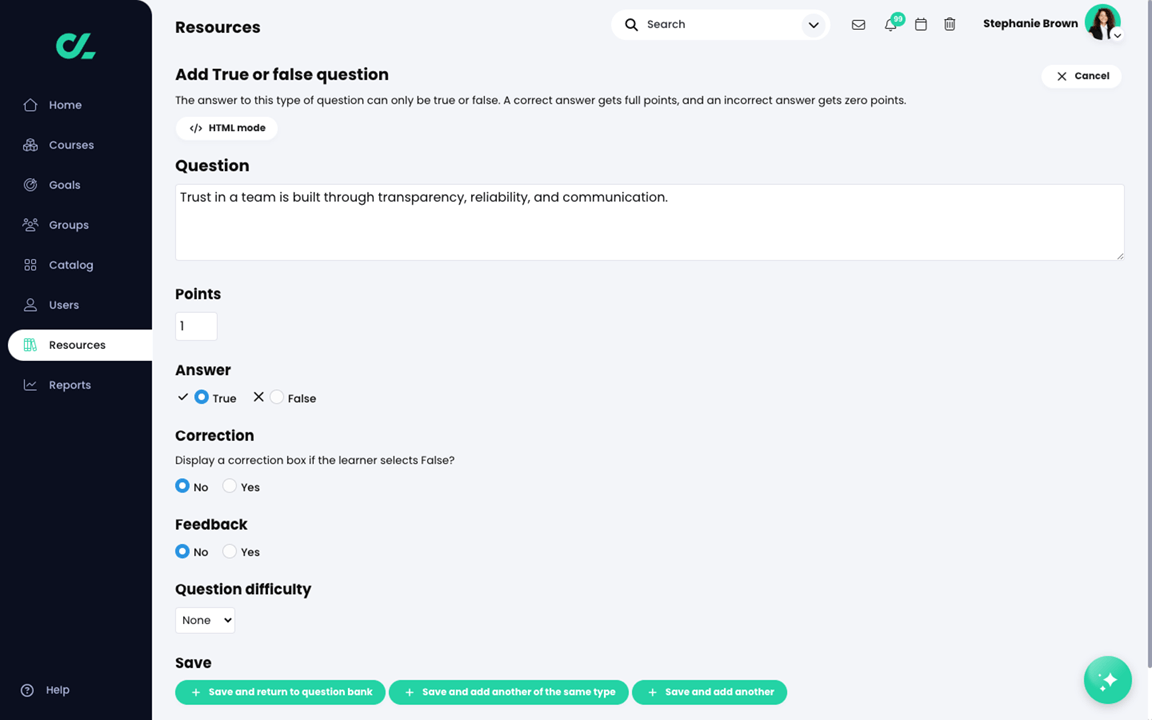 Add True or false question page
