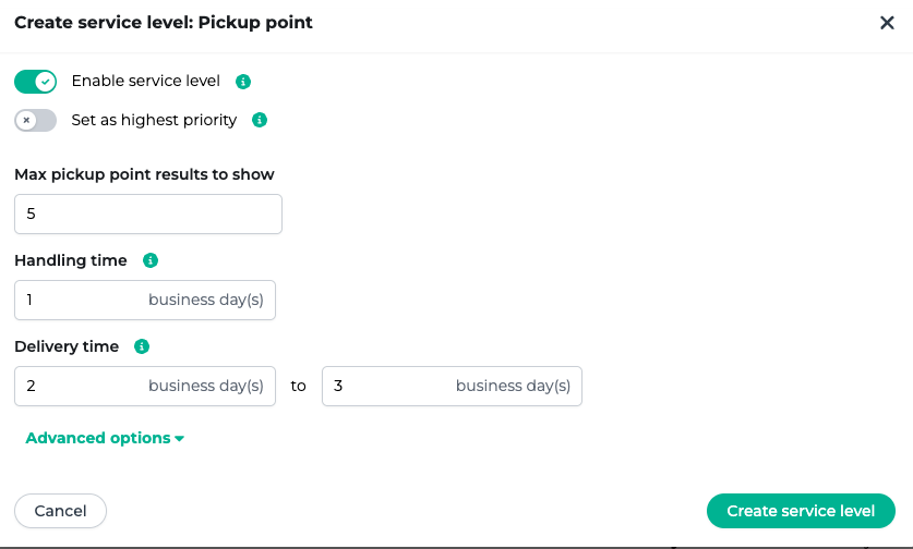Configure pickup point settings in Bob Go
