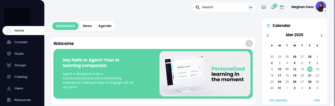 Learner home page dashboard, banner widget