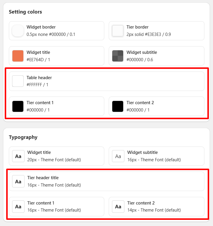 Table Layout Discount Widget