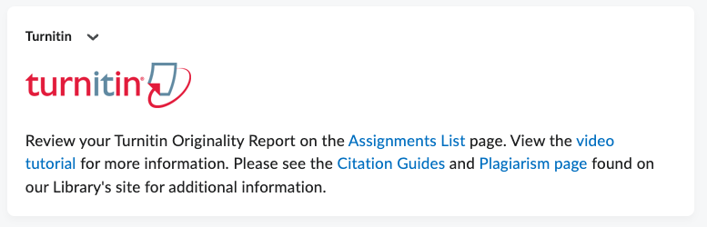 Turnitin widget with link to resources and assignment list page