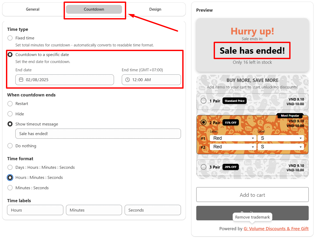 Add the countdown timer