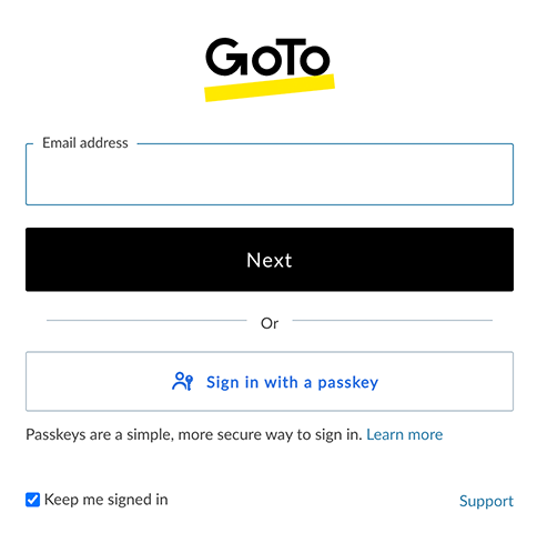 GoTo Meeting log in pop-up