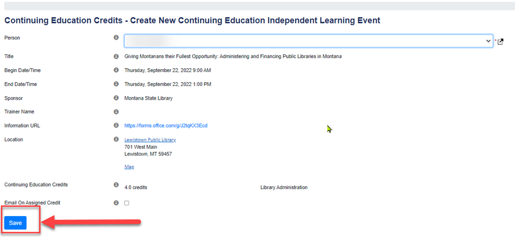 image of the space on the CE dashboard to Create a new learning event
