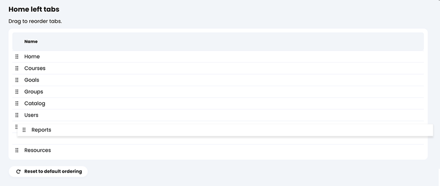 Admin, Portal, User view tab, Home left tabs section