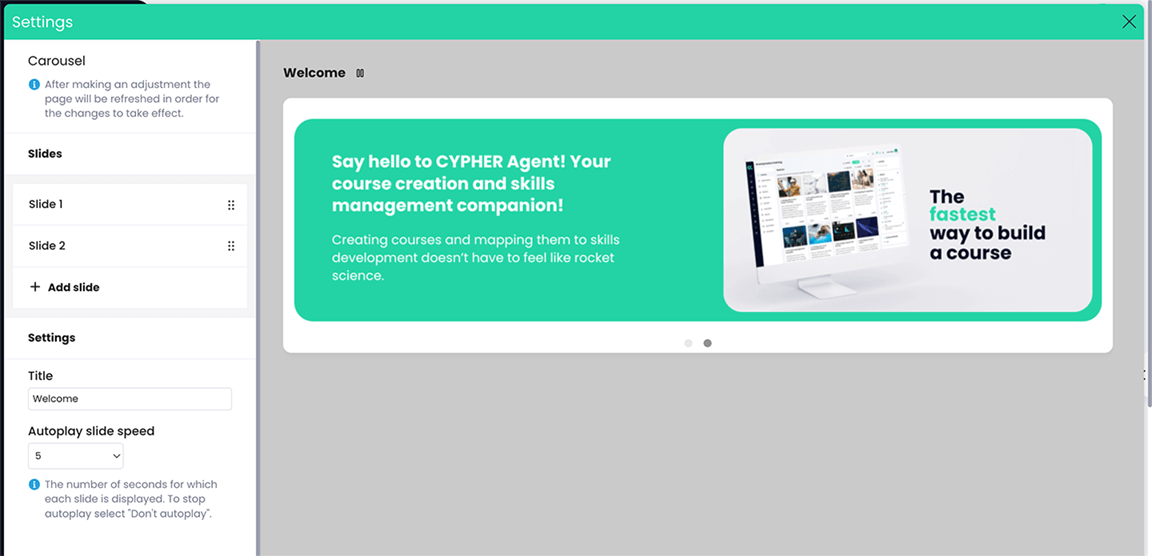 Banner widget edit view showing edit options along the left and a preview on the right