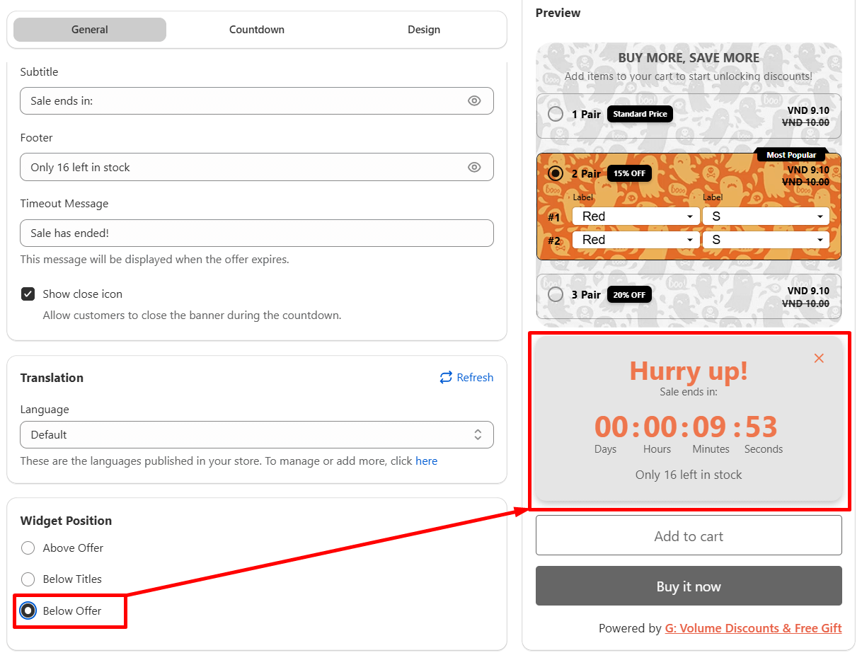 Add the countdown timer
