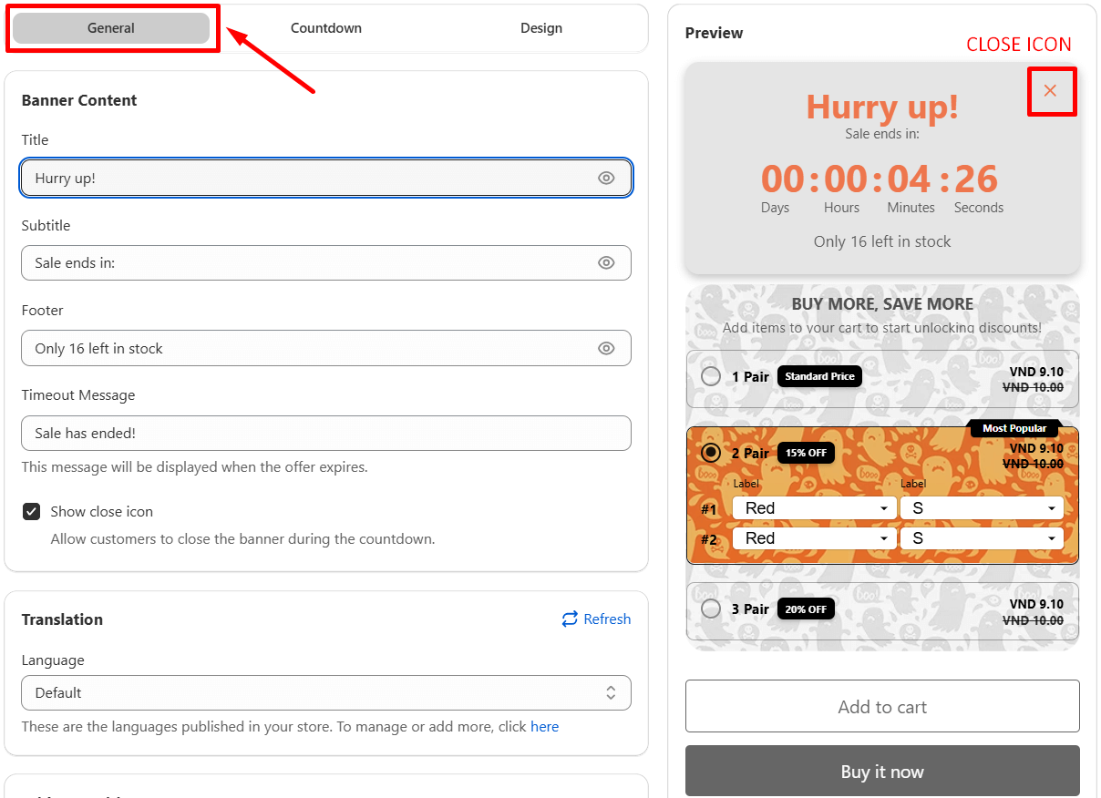 Add the countdown timer