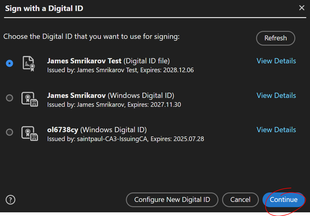 Signing with a Digital ID screenshot