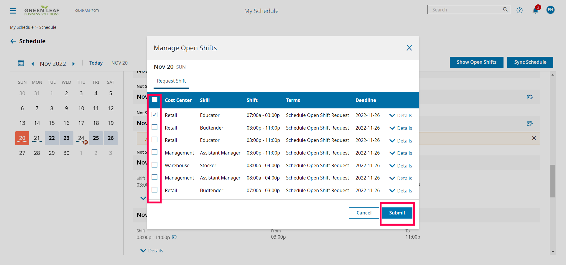 Employee View/How To Pick Up an Open Shift