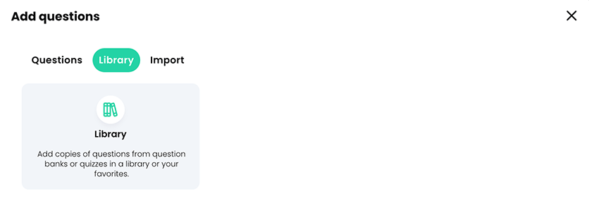 Add questions pop-up, Library tab