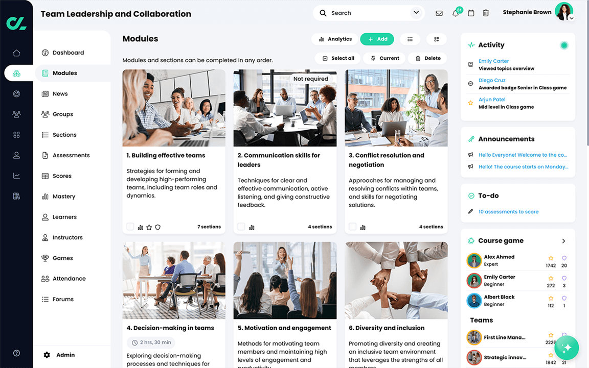 Course, Modules page