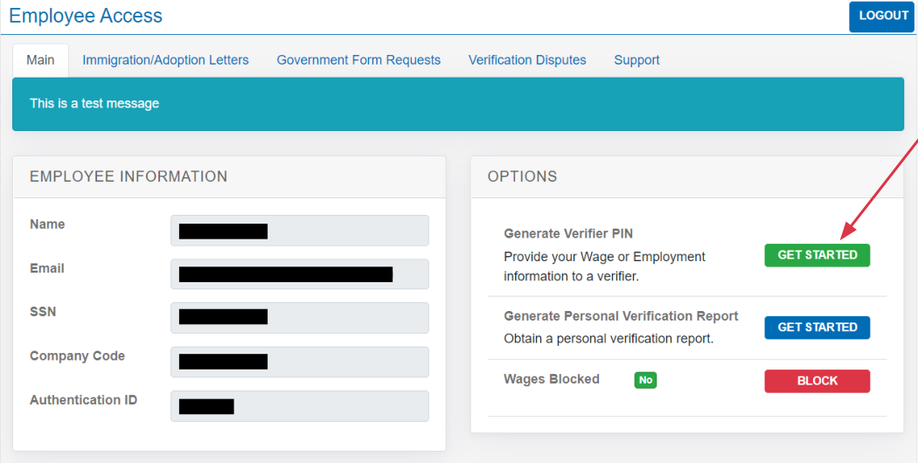 Employee Access Portal homepage