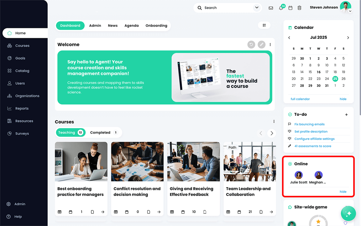 Laman Utama, Papan Pemuka dengan widget Dalam Talian yang diserlahkan