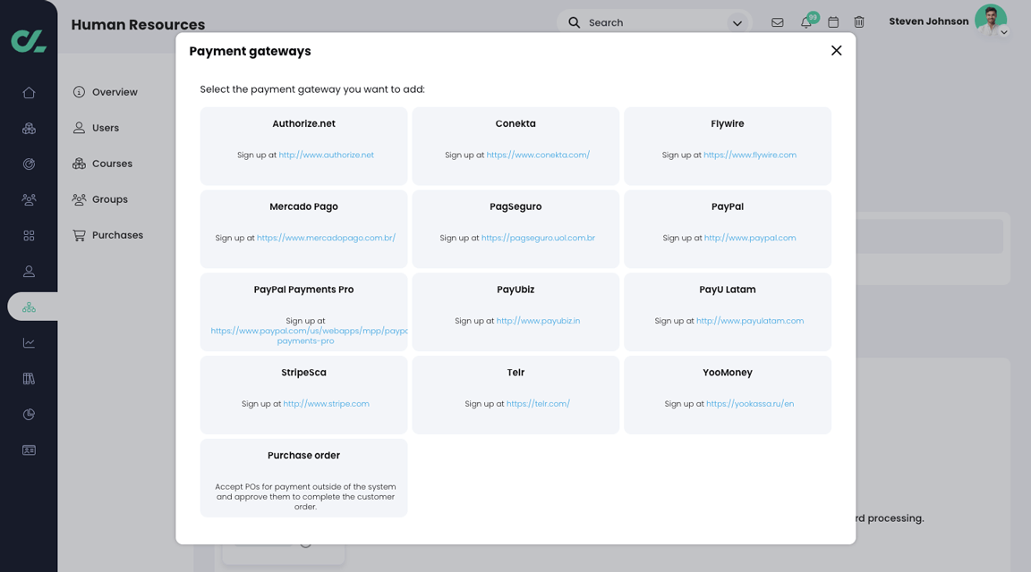 Payment gateways pop-up