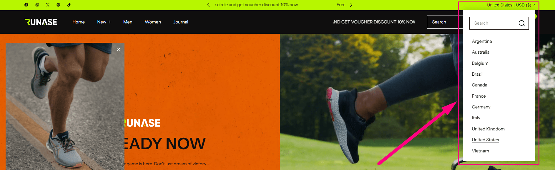 Runase theme language - Currency selecto