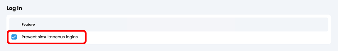 Admin, Policies, Learners tab with the Prevent simultaneous logins setting highlighted