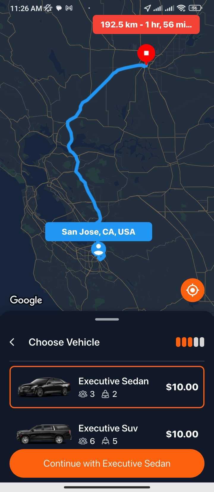 Vehicle selection screen 