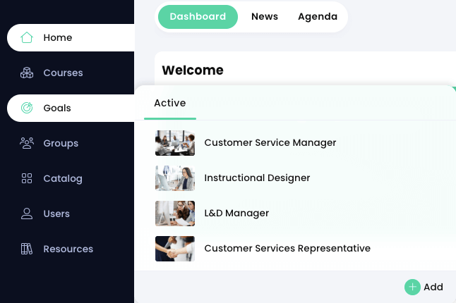 Goals fly-out menu active on the primary navigation menu 