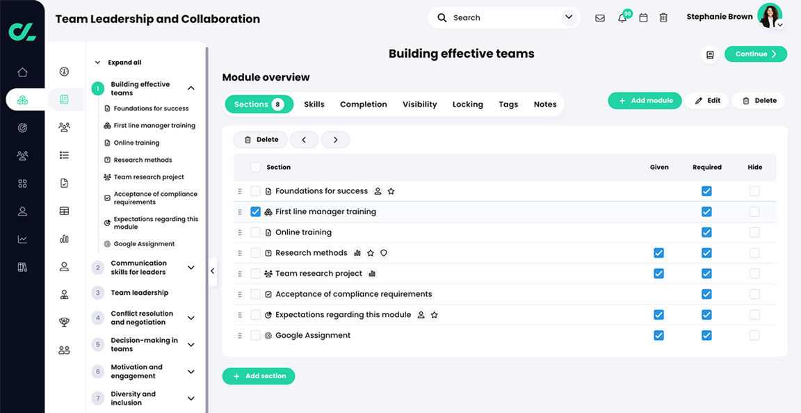 Path, Module overview with a Course goal section selected