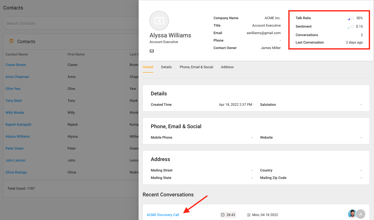 Recording information in contact record