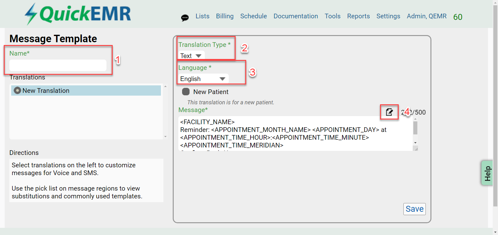 QuickEMR Reminder Calls & Text Messages Setup