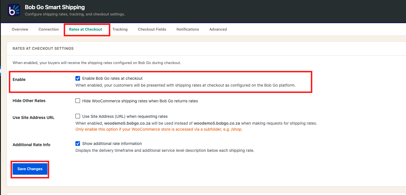 Enable Bob Go Rates at checkout in WooCommerce