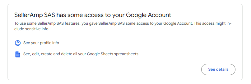Google account access details for SellerAmp