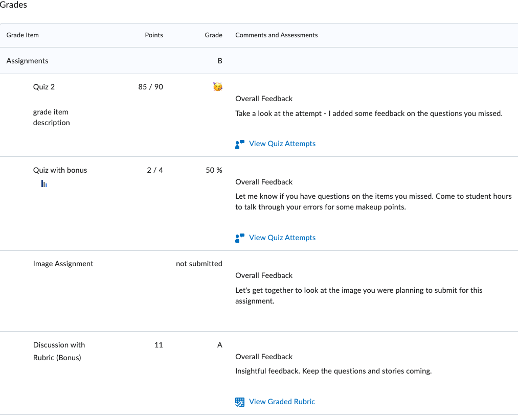 student preview of their grades tool