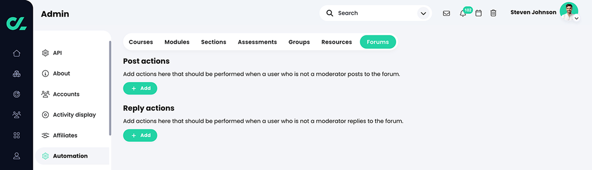 Admin, Automation, Forums tab
