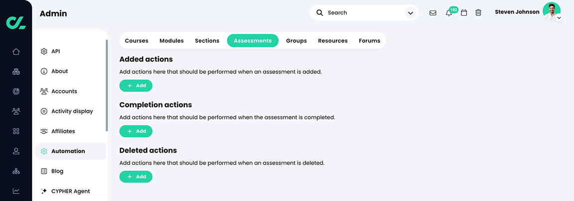 Admin, Automation, Assessments tab