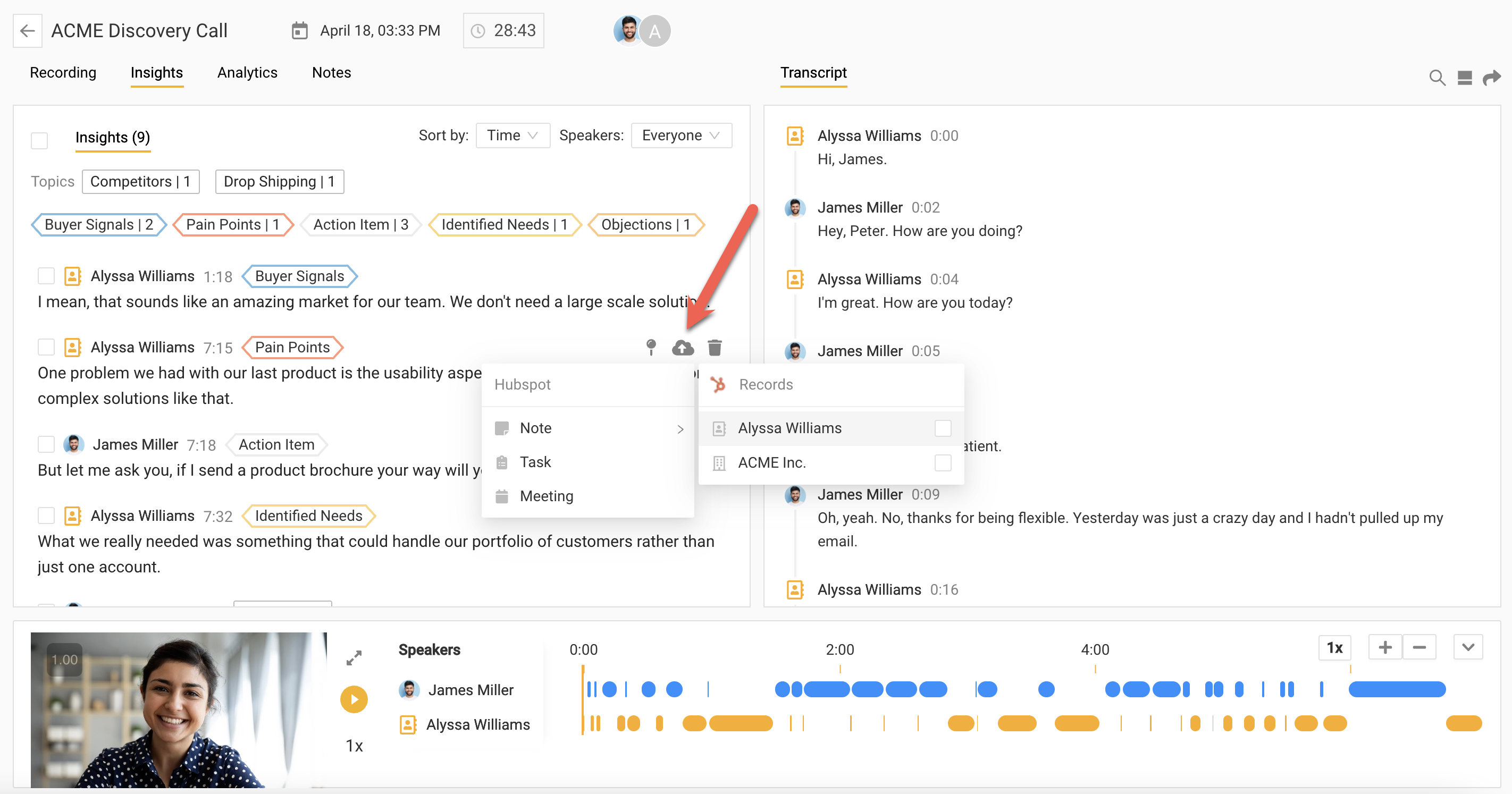 Hubspot integration - send insights to your CRM