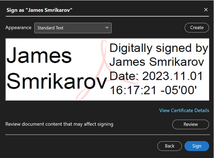 A screenshot of the Digital ID signature signing pop up