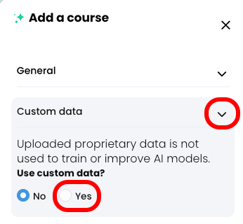 CYPHER Agent menu, Custom data tab with the Custom data drop-down arrow and the Yes radio button highlighted