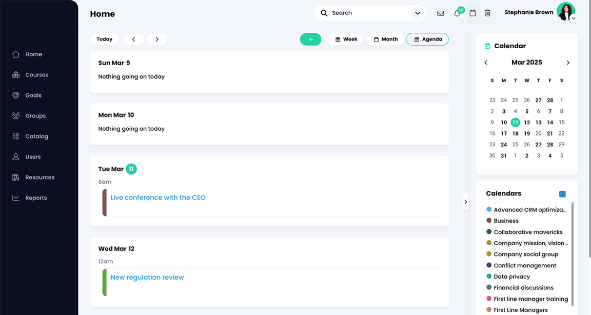 Agenda view of the main calendar