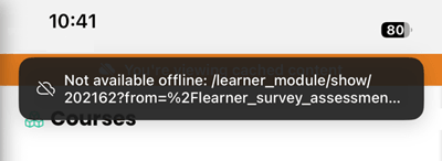 CYPHER Learning app, example of the Not available offline error message