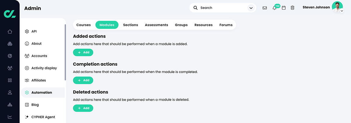 Admin, Automation, Modules tab