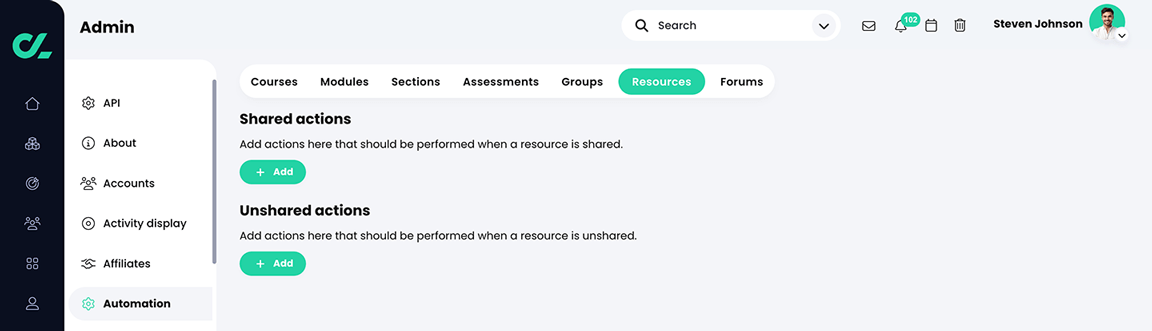 Admin, Automation, Resources tab
