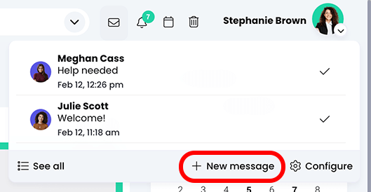 Message pop-up showing the New message button highlighted