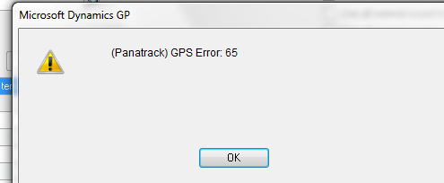 GPS Error 65 dialog